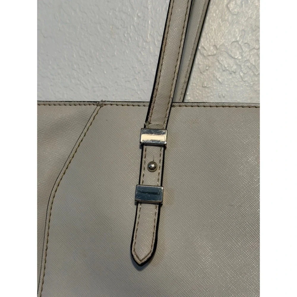 Guess Cream Saffiano PVC Tote Bag Silver Hardware Off White Shoulder Bag